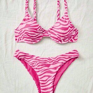 Pink Women's Allover Print Spaghetti Strap Bikini Suit Set